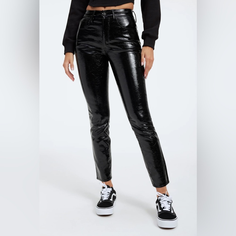 NEW Good American Good Classic Faux Leather Straight Leg Pants Black 8/28 NWT
